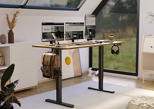 Miniatura 2 de Claiks Escritorio eléctrico de pie de altura ajustable, escritorio de pie de 55 x 24 pulgadas, escritorio de oficina en casa con tablero de empalme,
