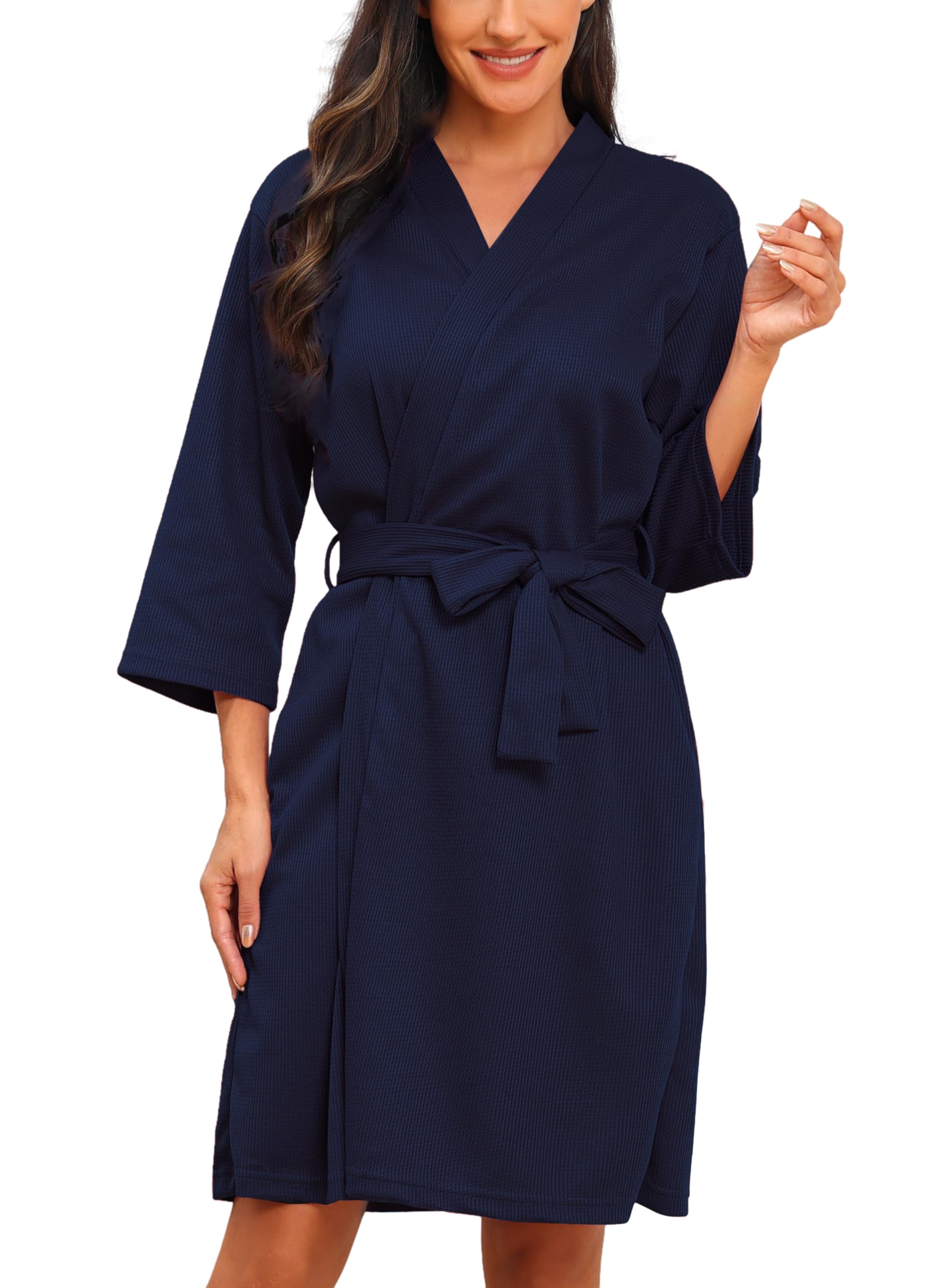 Lovasy Korte kimono voor dames, met wafelpatroon, badjassen en