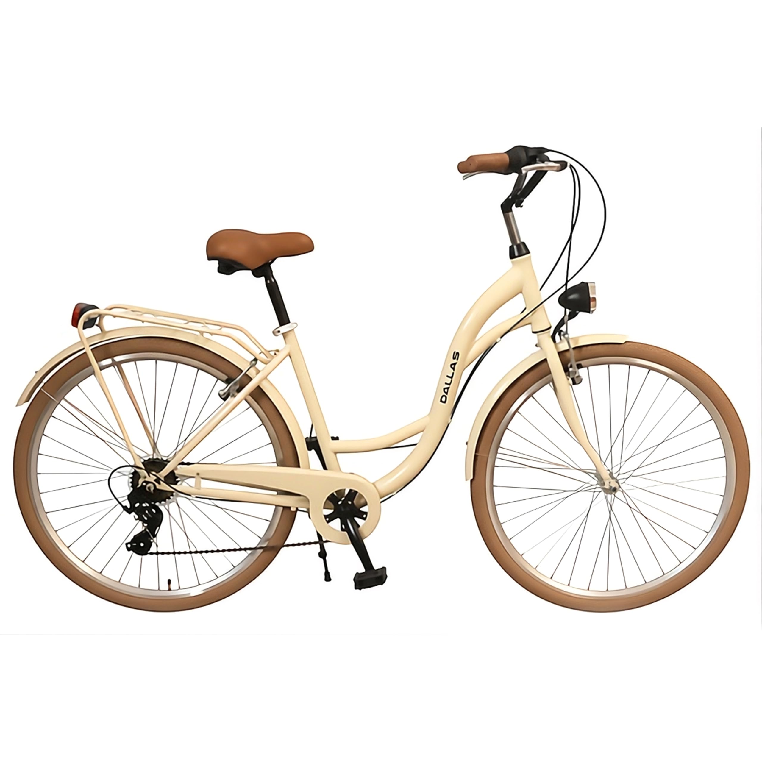 Fahrrad 26 Zoll - Bequemes Cityrad für Damen und Herren - mit 7-Gang Shimano Schaltung - Komfortabler Tiefeinsteiger für Stadt und Pendler - Dallas City - Creme, Braune