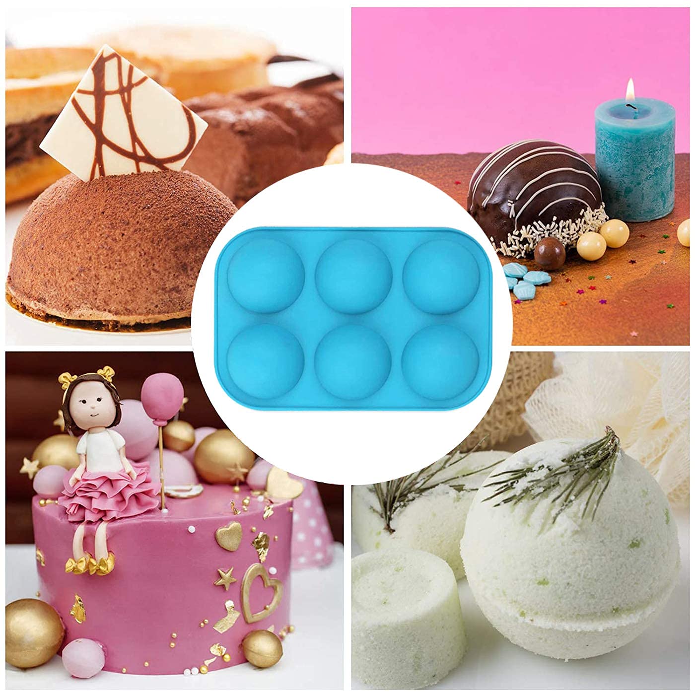 Schokoladenform aus Silikon, 5,1 cm, für heiße Schokoladenbomben, Halbkugel-Silikonform, 6 Mulden, Halbkugelform, Silikon-Backform für Kakao, Kuchen, Gelee, 3 Stück