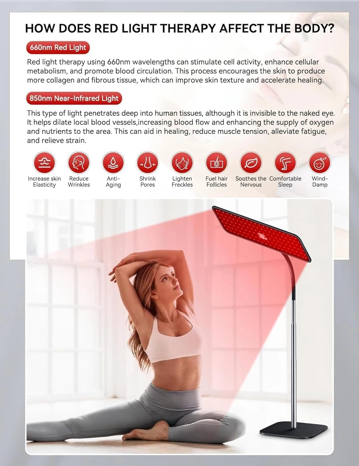 Red & Infrared Light Therapy Lamp for Face and Body with Stand, 660nm & 850nm LED (Invisible 850nm Mode with Indicator) - 8
