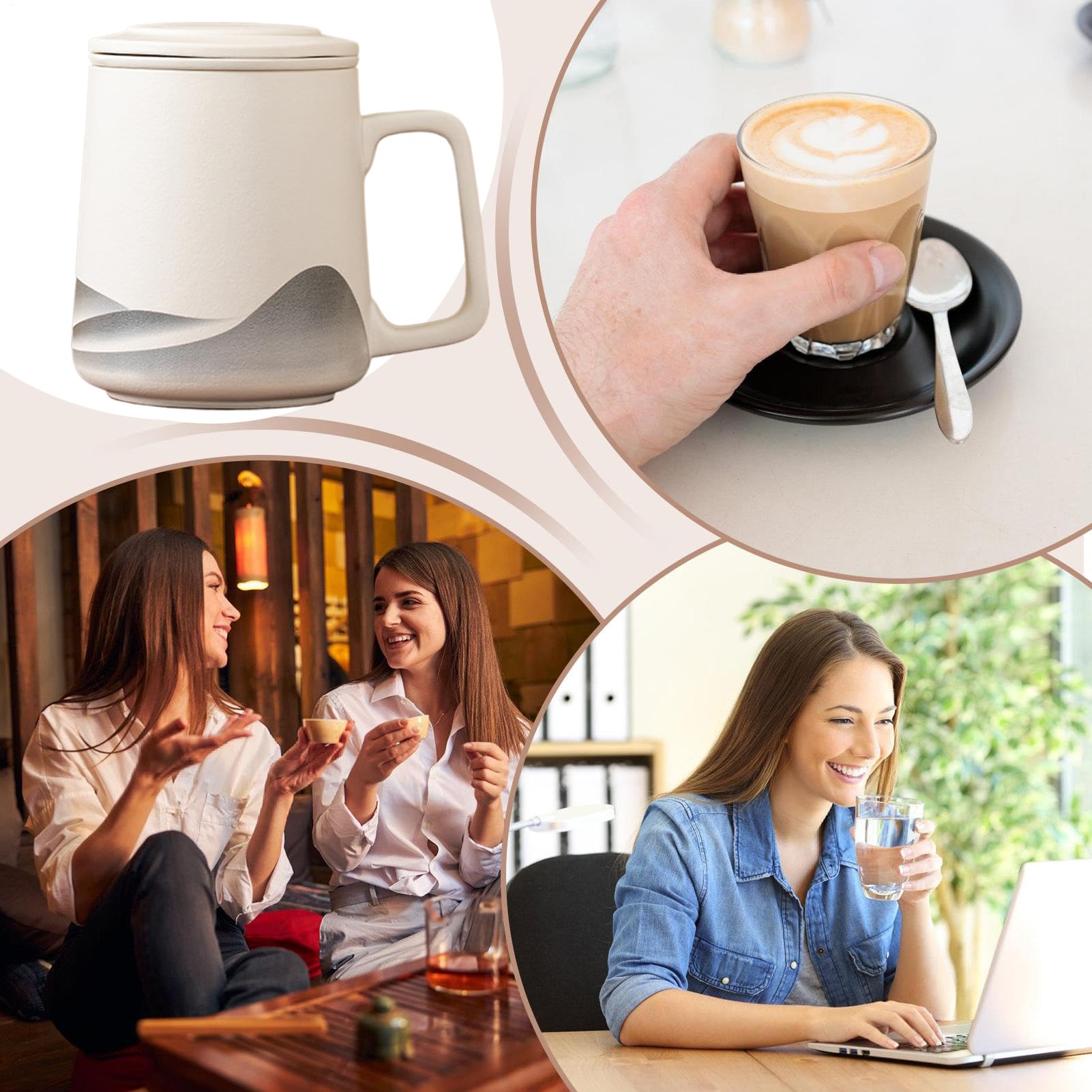 Tee-Infuser-Becher Keramikfilter, Handbemalt, Edelstahl-Innenbehälter | Teeflasche mit Infusionseinsatz für Männer Frauen Liebespaare Arbeitsstelle Büroräume Kaffeetrinken Reiseaktivitäten Feierli