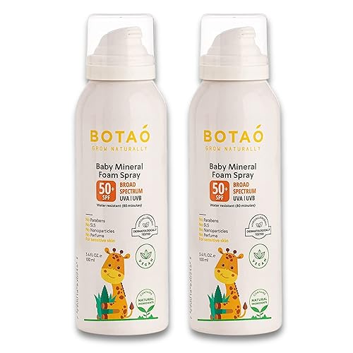 Spray de espuma mineral de protección solar para bebés SPF50 de amplio espectro UVA UVB, protección contra quemaduras solares para bebés o niños