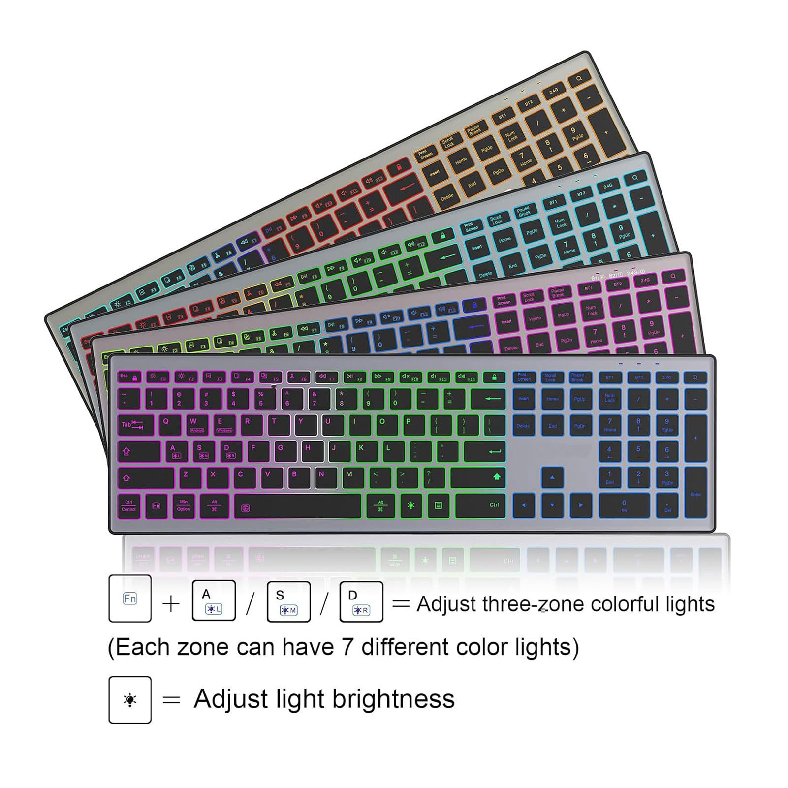 Jectse Tastiera Wireless a 110 Tasti, Retroilluminata RGB, Ricaricabile, con Interruttori a Forbice Silenziosi a Basso Profilo, per IOS, e macOS.