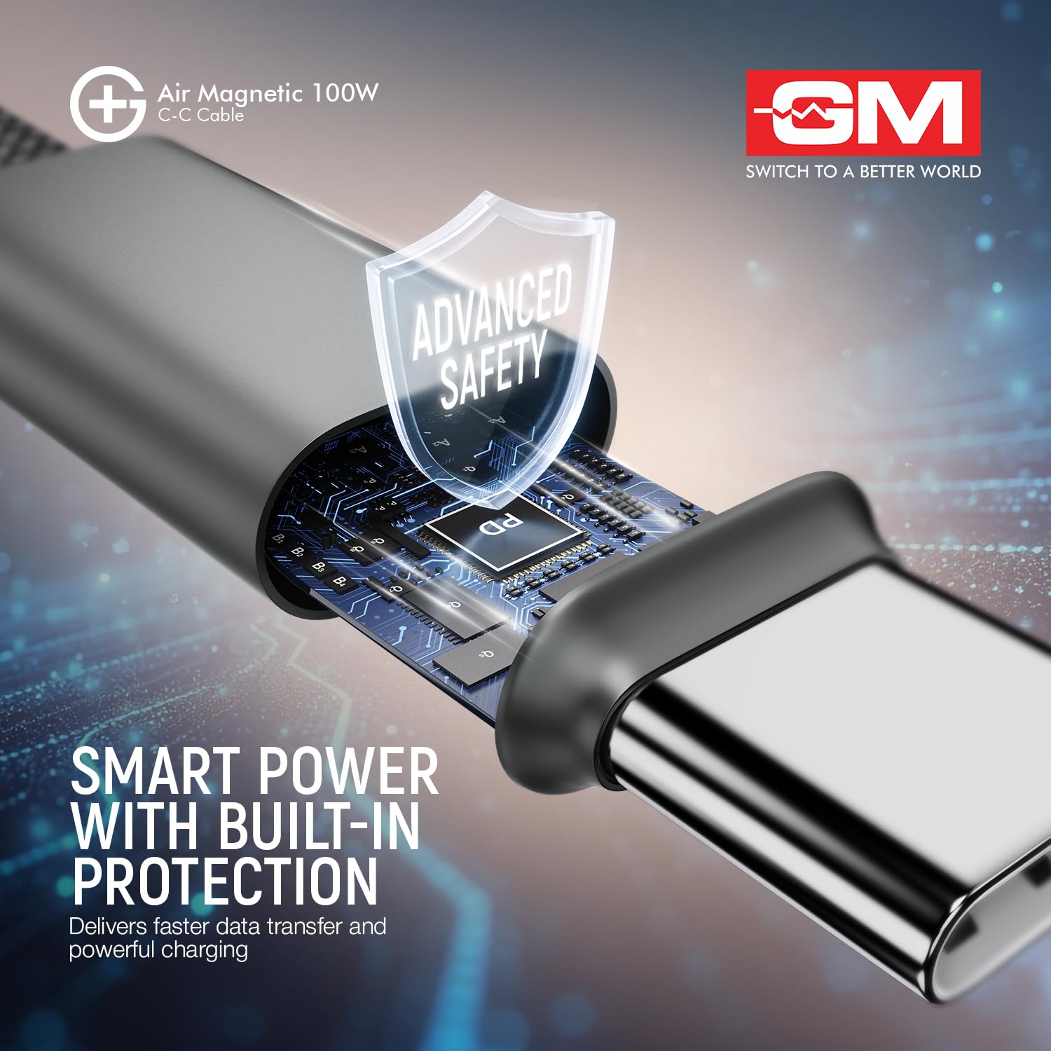 GM G+ Air Magnetic 100W Type-C-C Fast Charging Cable|Ultra-Slim 4.5mm Flat Design|Magnetic Auto-Wrap| 20,000 bend cycles tested|480Mbps Data Speed| Compatible with Laptop, Tablet & Smartphone |120cm — Amazon image 4