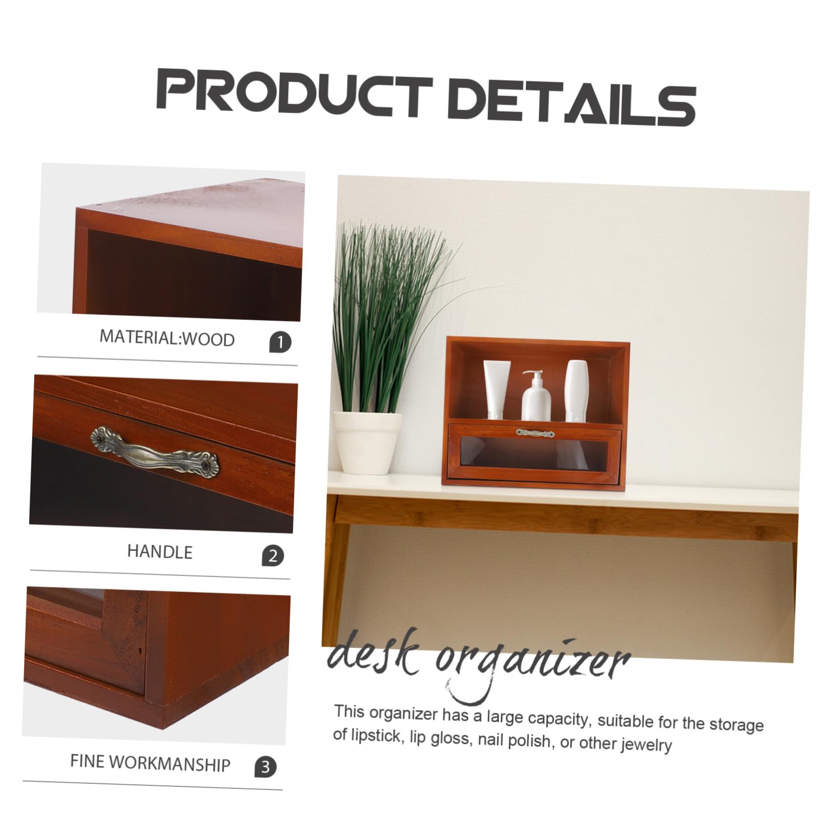 PATKAW Organizer Vintage e Fondo Stabile Superficie Liscia in Legno Coperchio, Grande Capacità Scatola Portaoggetti a Cassetti da Tavolo per Cucina o Scrivania