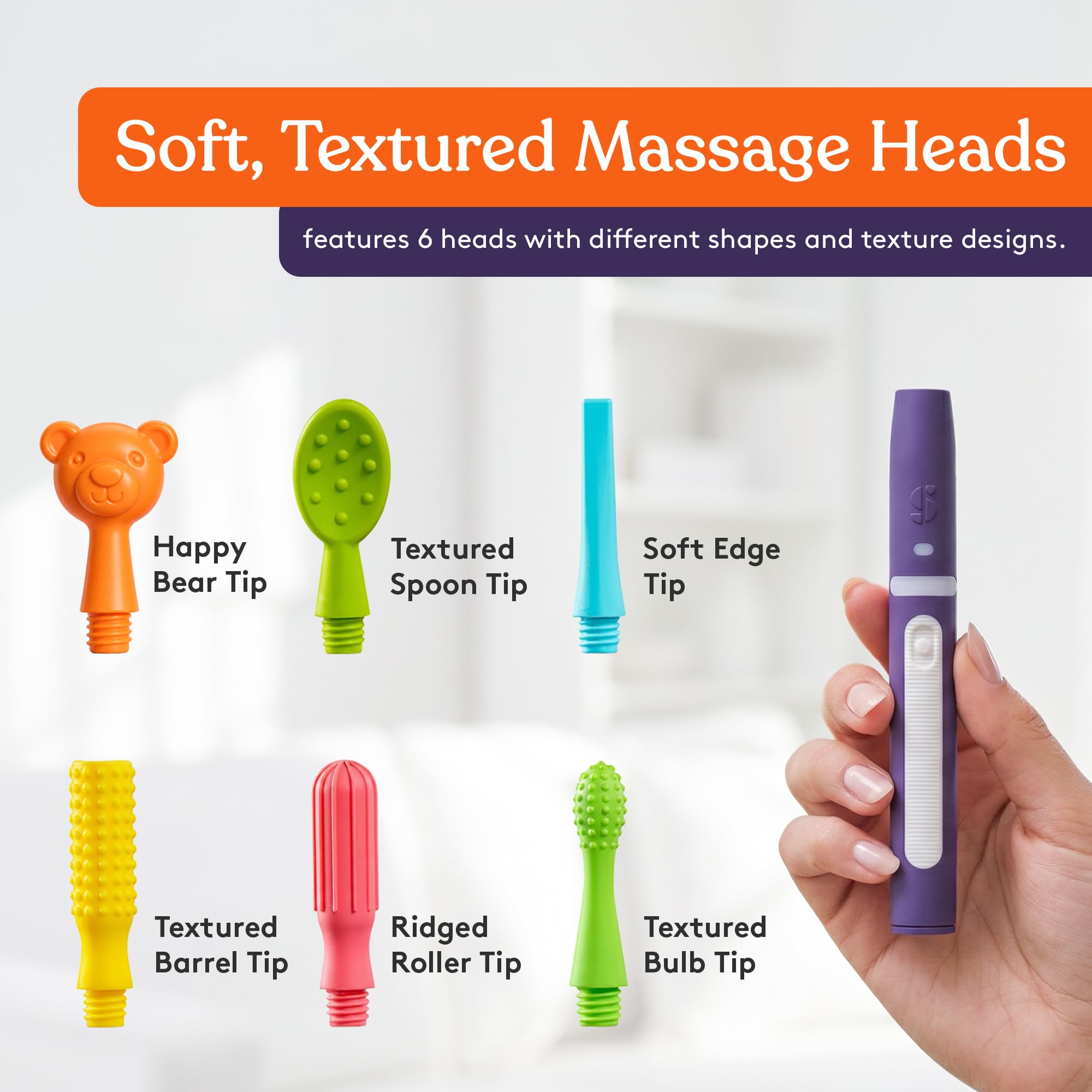 Special Supplies Buzz Buddy Oral Stimulation Kit with 6 Soft Textured Interchangeable Heads, Calm Sensory Needs, Support Speech, and Stimulate Self Feeding, Gentle Vibrations