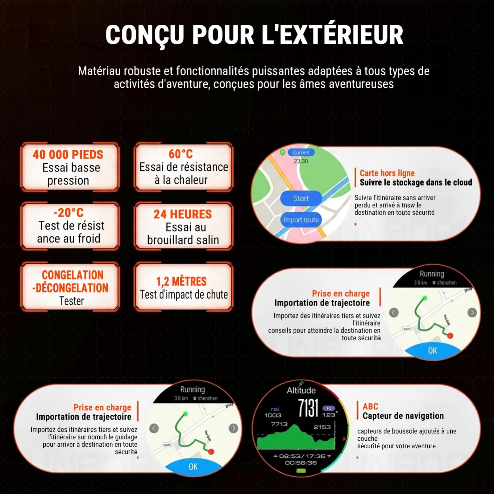 GPS Montre Connectée Homme, AMOLED Écran Tactile 1,43 Pouces Montre Sport G7, Appels Bluetooth, Cartes Hors Ligne, 100+ Modes Sportifs, Boussole, Étanche 5 ATM pour iOS/Android (Cuir Marron)