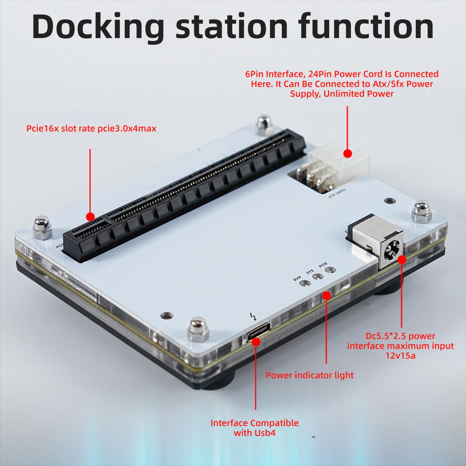 Yctze Zewnętrzna Stacja Dokująca do Kart Graficznych, Stacja Dokująca z Gniazdem USB4.0 PCIE 16X, Obsługa Dysków SSD PCIE X4, Karty Dźwiękowe, Karty Sieciowe, Idealna do Laptopa, Małego Urządzenia