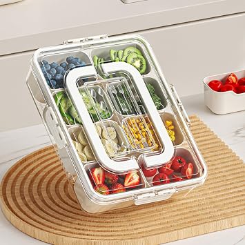 Screw Lock Storage Container with Handle, Assorted Box with Removable Colander, Seasoning Container, Seal, Spice Container, Salad Container, Bento Box, Raw Food Saver, Snack, Vegetables, Lettuce, Meat, Fish, Salad, Meal Prep Container, Hors Doeuvres Container, 8 Compartment 12.2 x 9.3 x 2.6 inches 31 x 6.5 x 6 cm