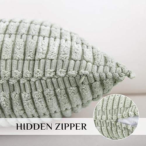 Miniatura 2 de Softalker Juego de 4 fundas de almohada de pana suave a rayas bohemias de 16 x 16 pulgadas, fundas decorativas modernas para sofá, dormitorio, sala