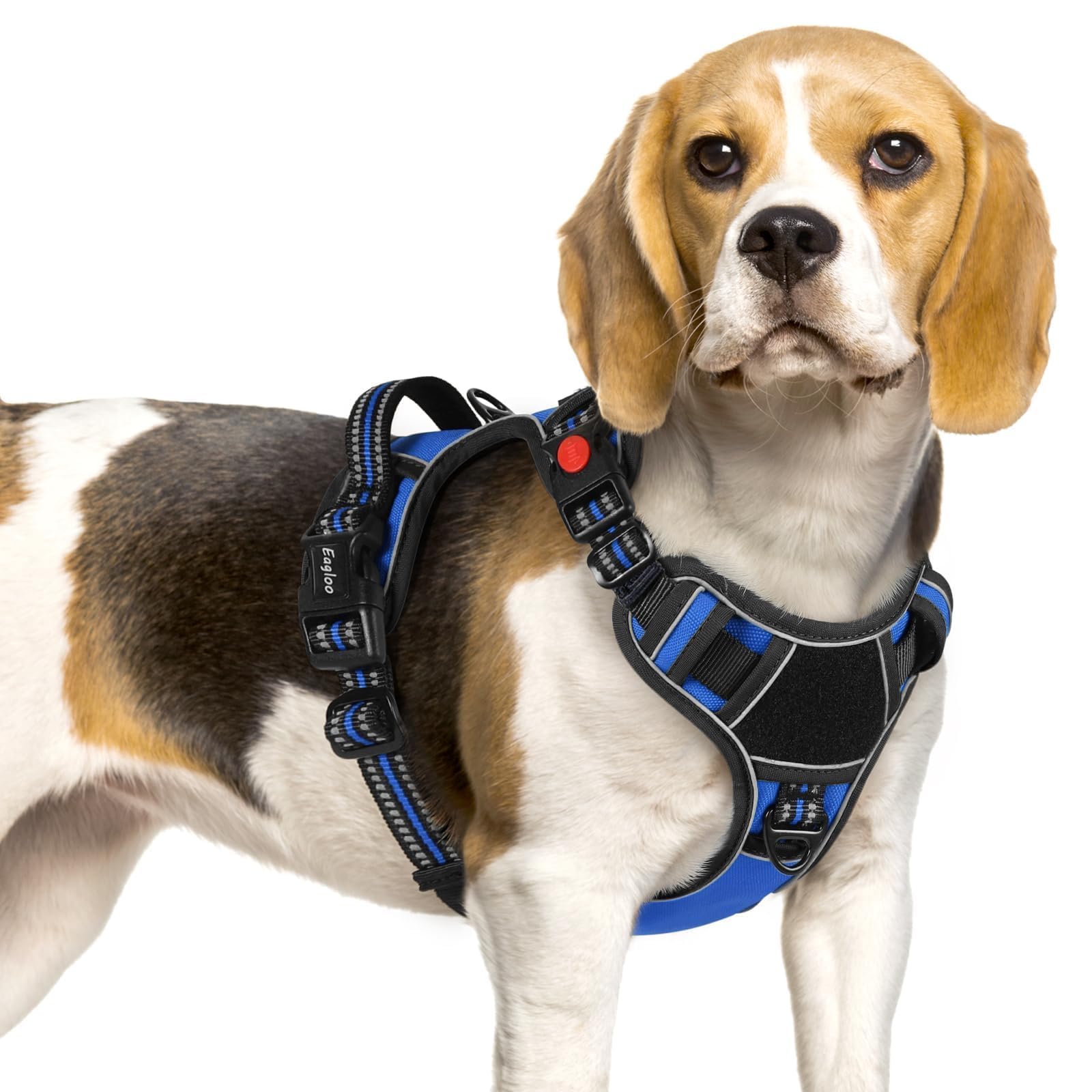 Eagloo Dog Harness Small Sized, Easy Wearing with 3 Buckles, Adjustable No Pull Pet Harness with 2 Rings for Walking, No Chock Reflective Soft Padded