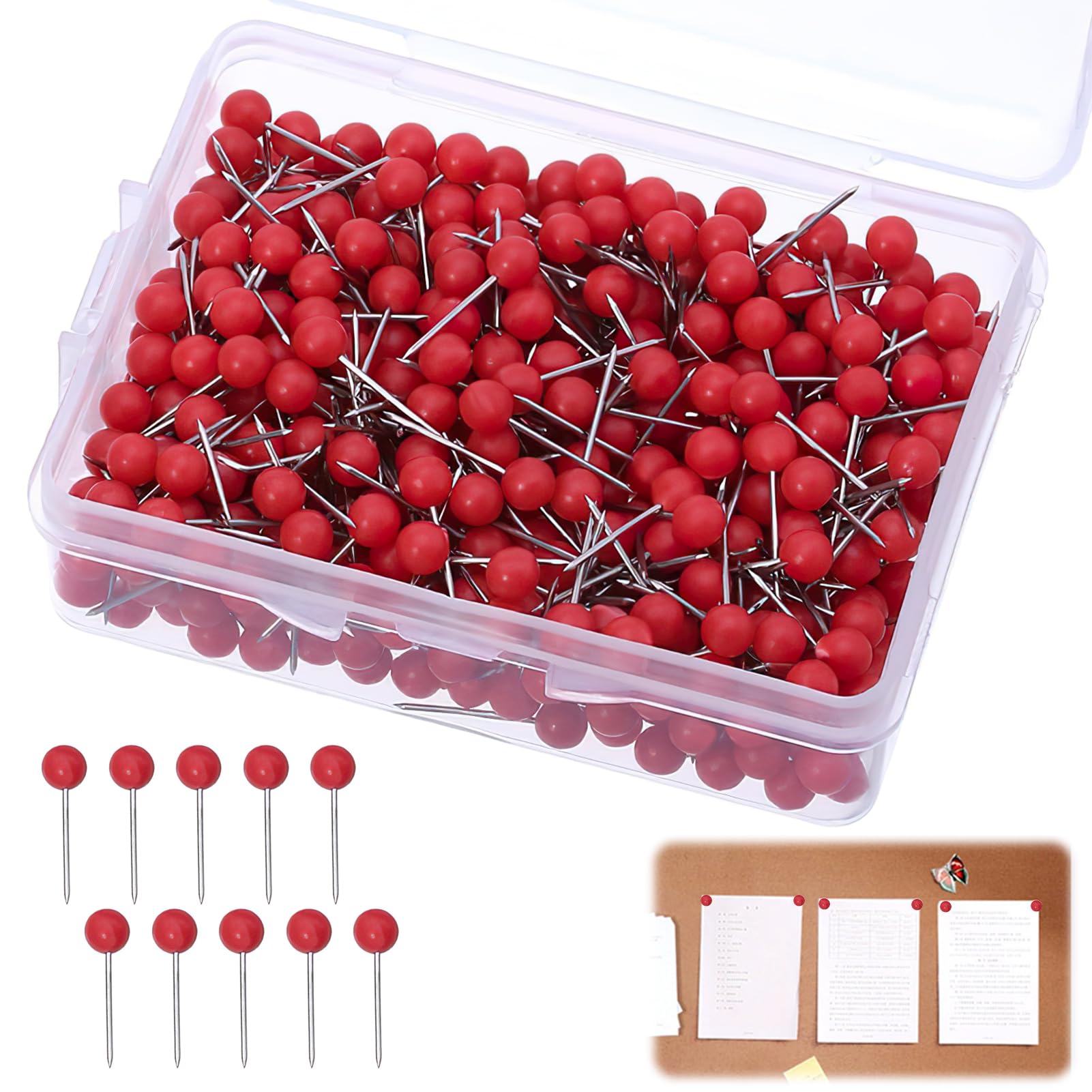 Spilli da Sarta, 500 Pcs Spille Dritti, 40mm Spille da Cucire con Testa di Vetro a Sfera Colorata per Tessuto, Gioielli Fai da Te, Progetti di Artigianato e Cucito