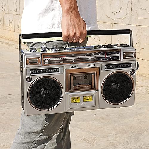 Miniatura 4 de Boombox de casete retro, radio AMFM portátil de alta fidelidad con ecualizador ajustable, 4 altavoces de doble canal, función de transcripción,