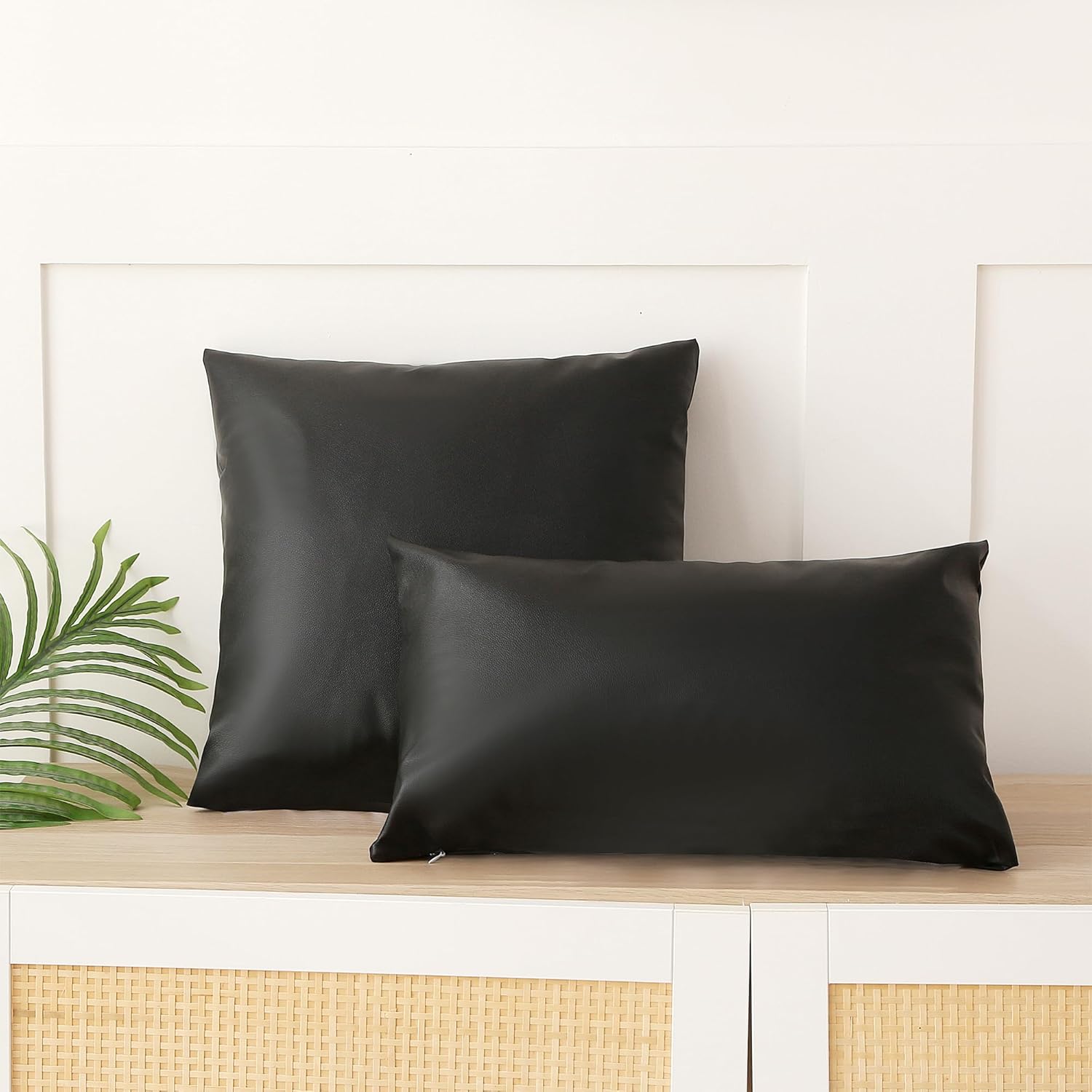 KUUP Waterproof Faux Leather Pillow Covers, 18 x 18inch Set of 2, Soft Modern Solid Outdoor Pillowcases for Couch Bed Sofa, Modern Farmhouse Home Décor