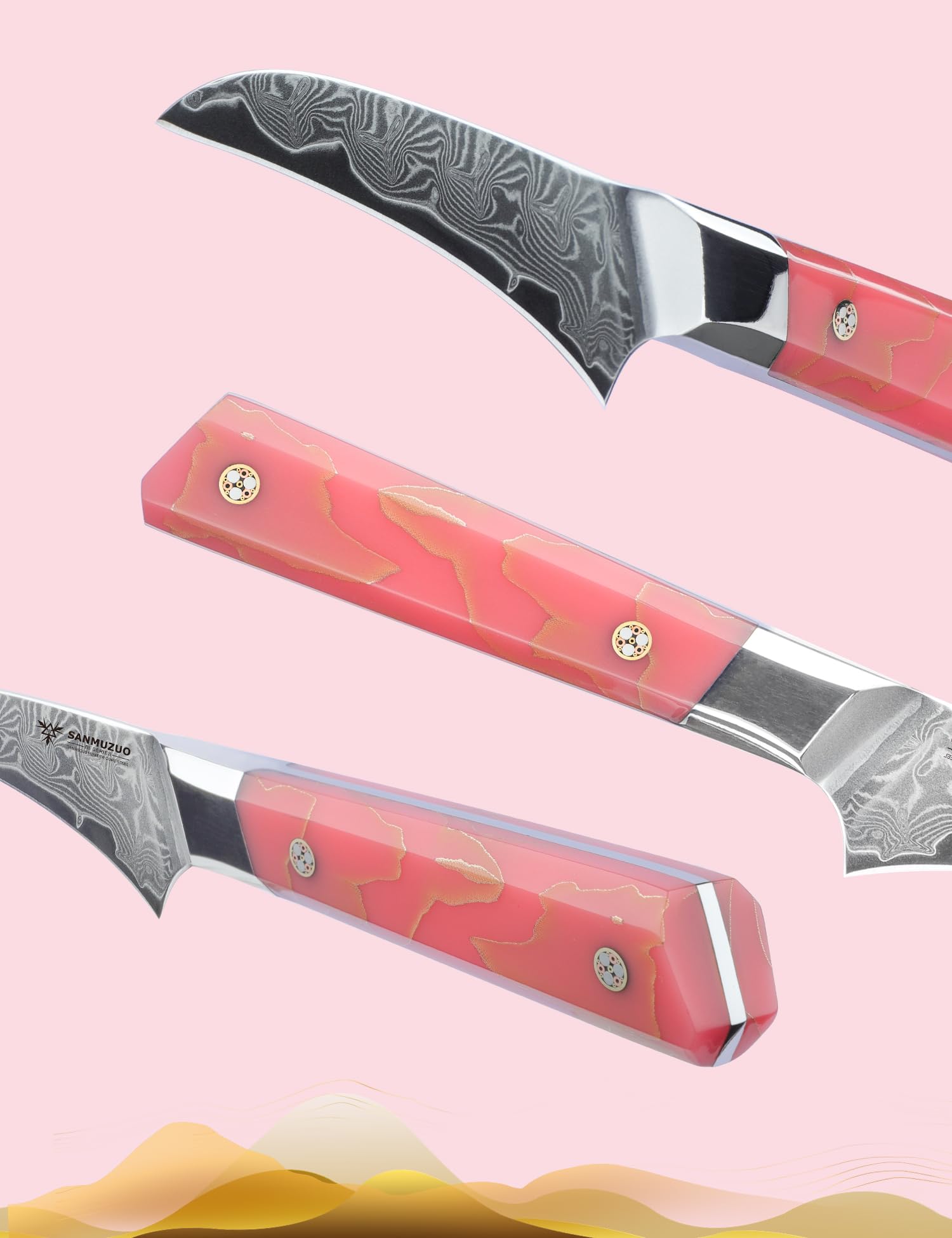 Coltello da cucina a becco d'uccello da 9 CM, coltello da cucina professionale per sbucciare, acciaio in polvere di Damasco ultra affilato con impugnatura in resina, serie Sheng