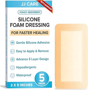 JJ CARE Silicone Foam Dressing 3x3 [Pack of 10], Silicone Bandages for Wounds, Waterproof Wound Dressing with Adhesive Border, Absorbent Bed Sore Bandages for Wound Care