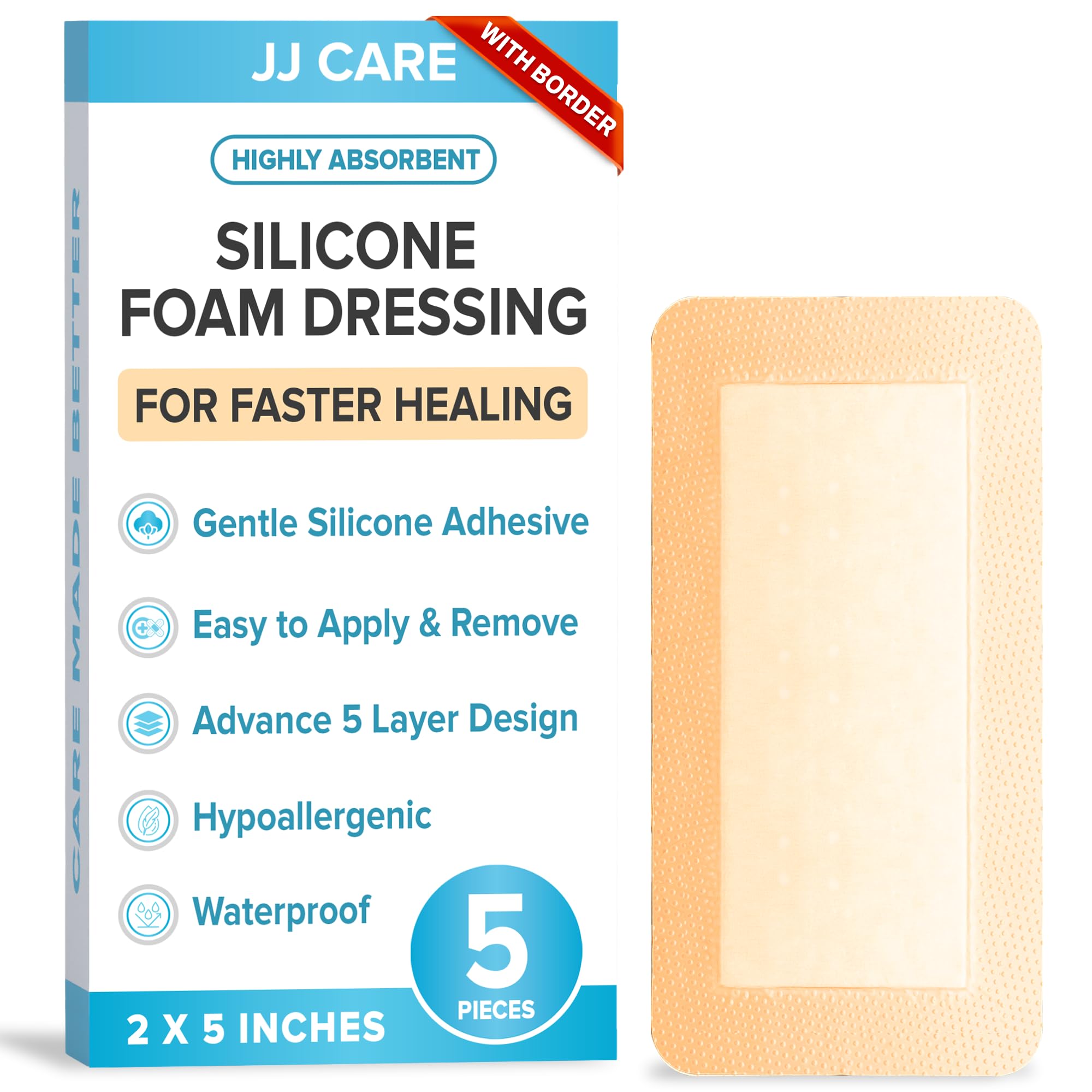 Silicone Foam Dressing, Absorbent Foam Dressing with Adhesive Border