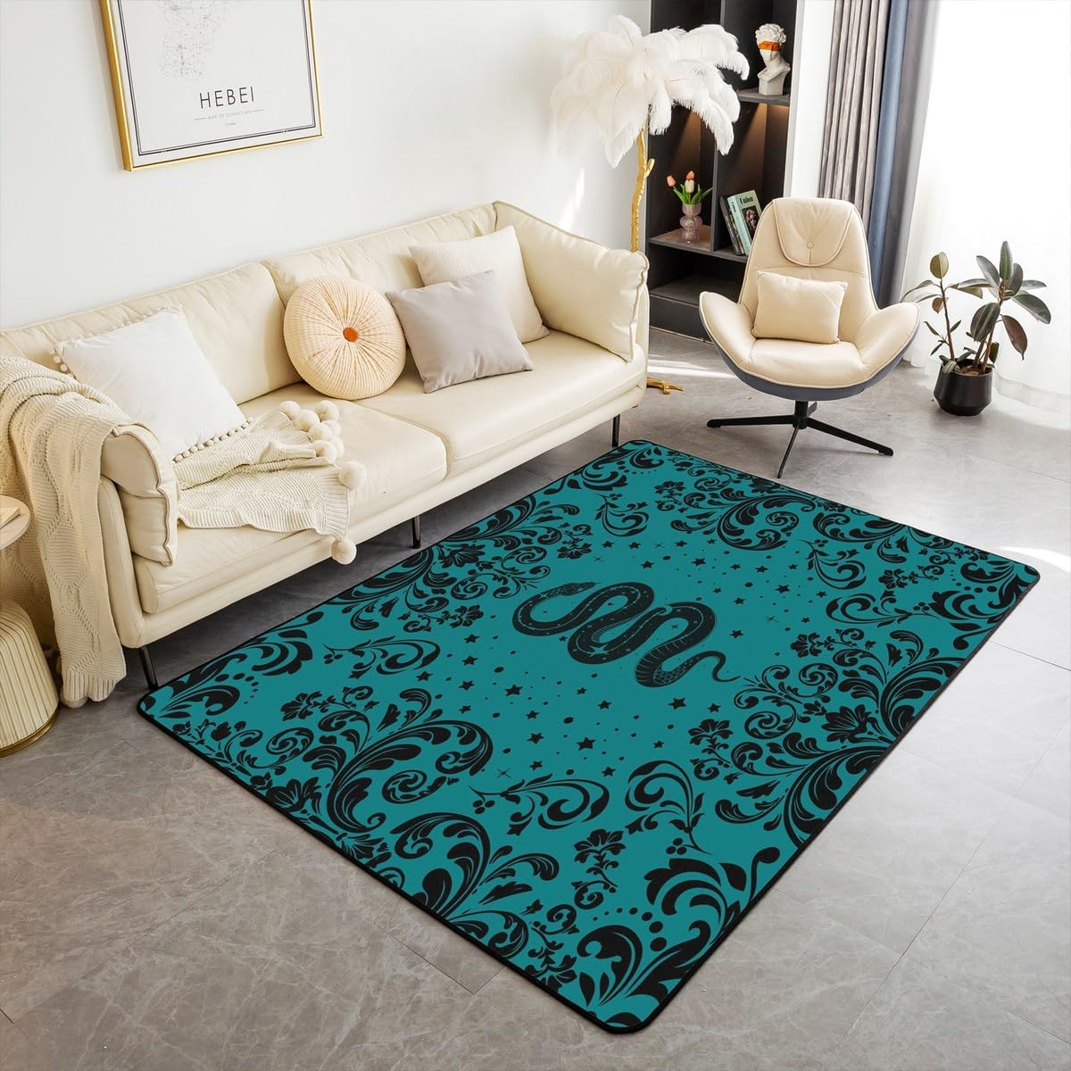 Erosebridal Gothic Snake Living Room Rugs 3x5 for Bedroom | Green Mysterious Gothic Wildlife Area Rug Goth Western Boho Hippie Carpet Non Slip Bohemian Floral Animal Indoor Floor Mat