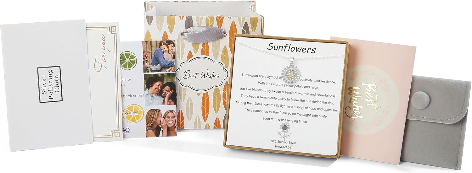 Sunflower Necklaces for Women, 925 Sterling Silver Cubic Zirconia Sunflower Necklace, Inspirational Gifts, Christmas Birthday Gift