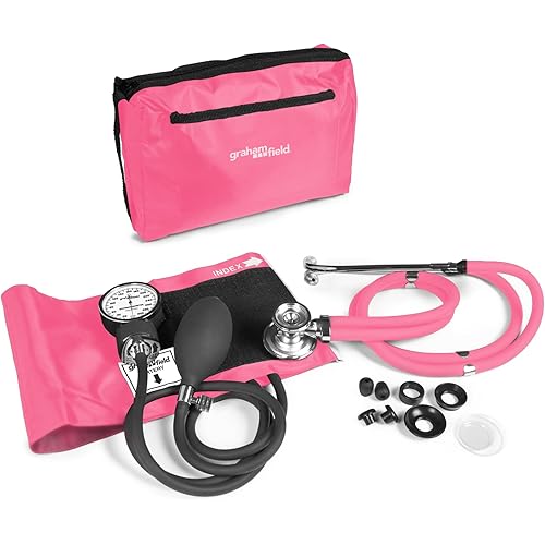 Lumiscope Professional Blood Pressure Kit - Stethoscope, Manual BP Cuff, Sphygmomanometer - Pink