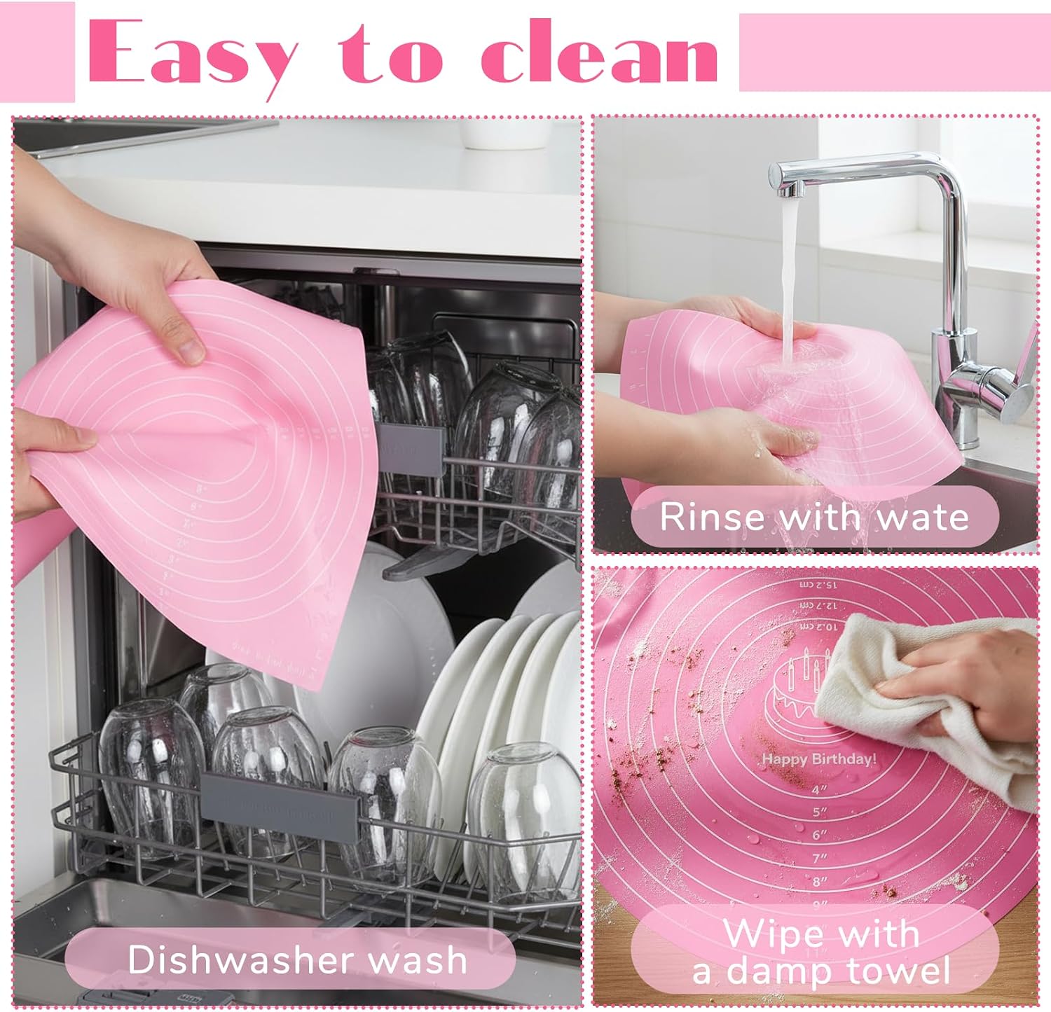 TIESOME 3 Pcs Round Silicone Baking Mat, 12 Inch (30cm), Reusable Non-Stick