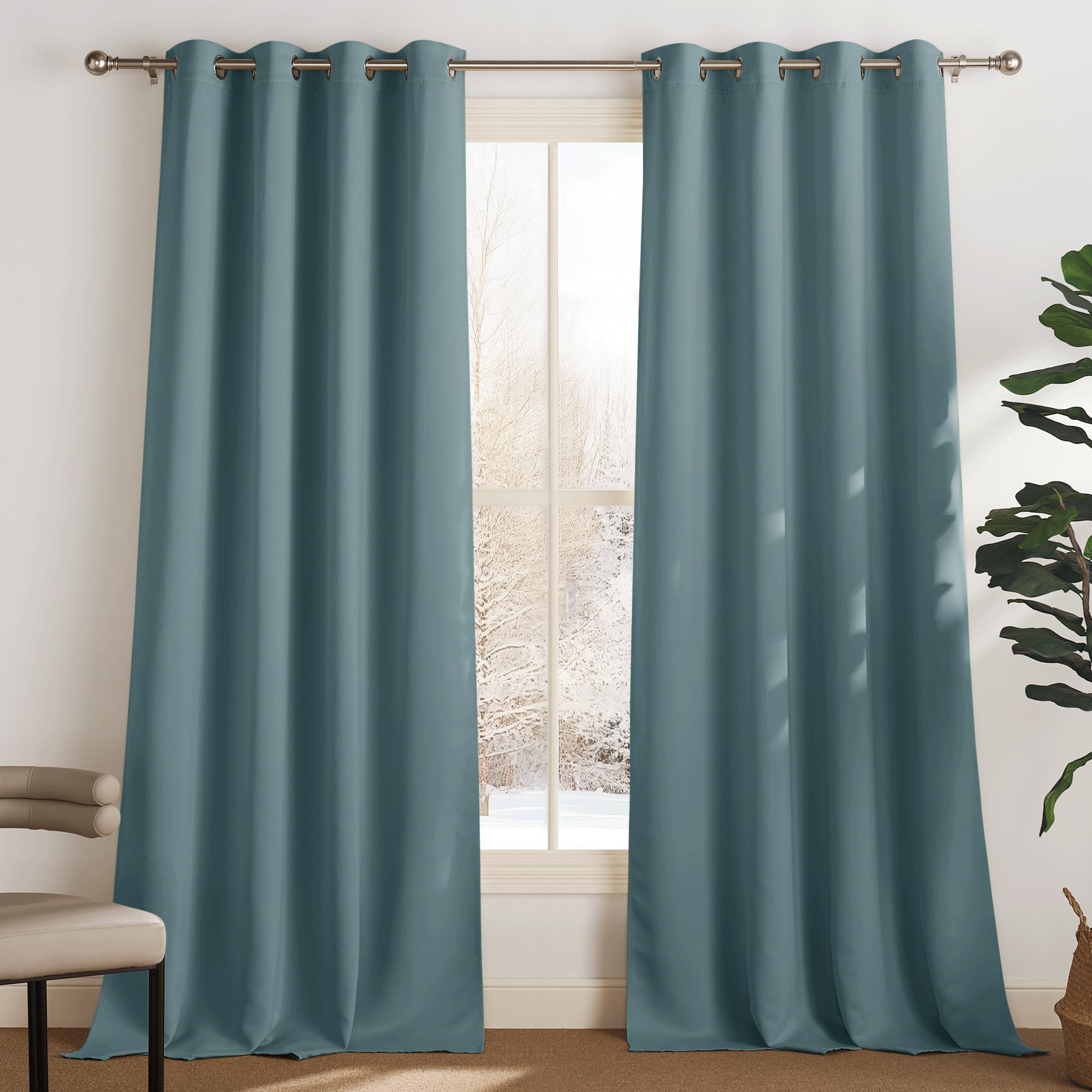 PONY DANCE Tende Oscuranti per Interni 2 Pezzi L 140 x A 245 cm Tenda Termica Moderne per Soggiorno e Cameretta Bambini Curtains Salotto con Anelli, Blu Artico