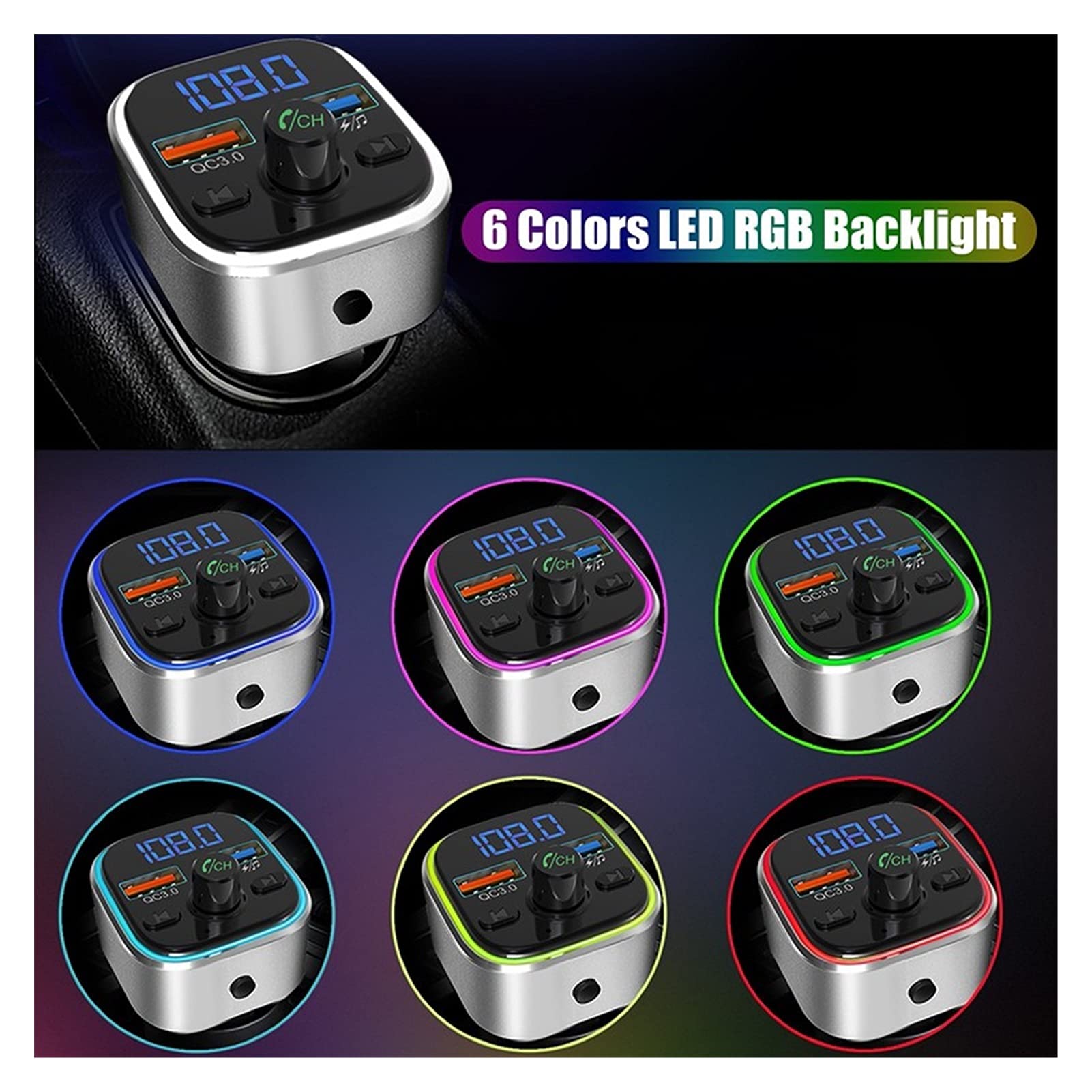 Adattatore Audio Bluetooth. T32 RGB. Auto FM. Trasmettitore Bluetooth 5.0 Vivavoce Wireless MP3. Adattatore Radio Player. QC3.0. Doppio USB Carica Veloce Auto FM. Modulatore