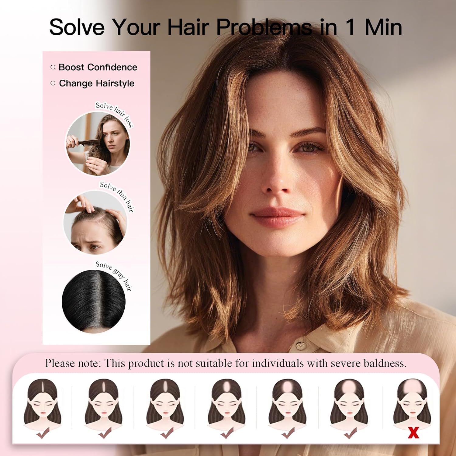 EMMOR 14 Inch Human Hair Topper for Women with 4 × 5 Inch Hand-Tied Base, 100% Real Hair Topper for Thinning Hair with 4 Non-Slip Clips, Natural Looking Hairpieces(Brown)