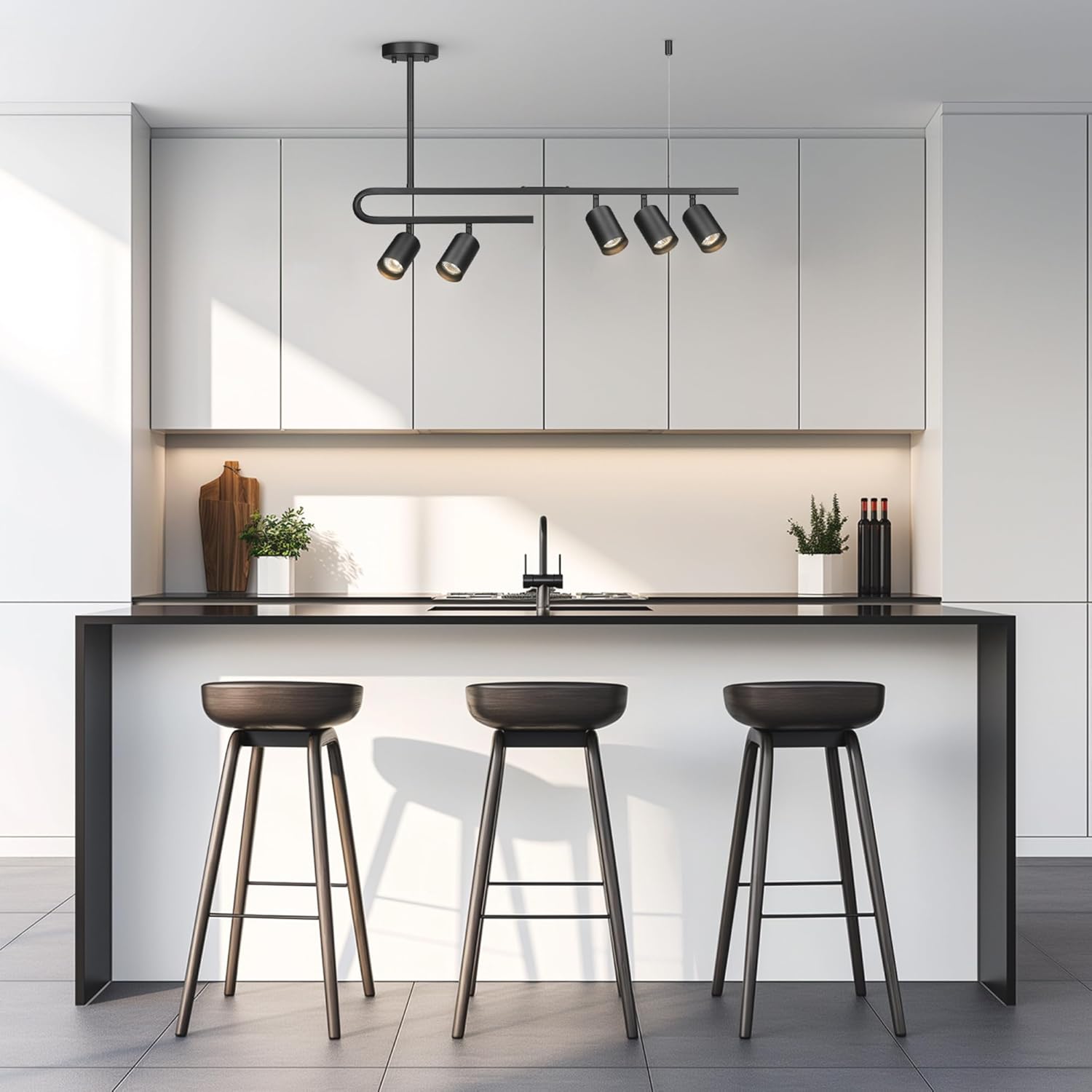 Globe Electric 64000121 32" 5-Light Track Lighting, Matte Black, Side Canopy, Lighting for Kitchen, Bathroom, Bedroom, or Dining Room, Living Room Ceiling Lights, Light Fixture, Kitchen Island Lights