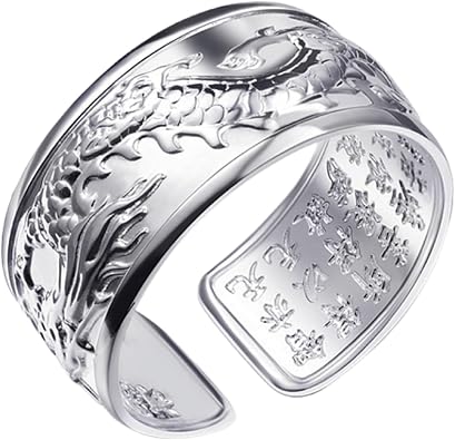 Silver Gold Plated Embossed Totem Flying Dragon Open Band Adjustable Ring for Men