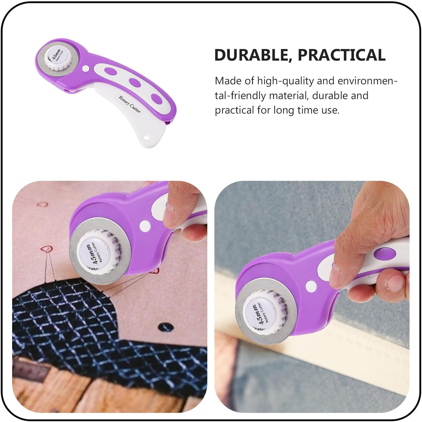 Uonlytech Roller Cutter round Shape Cutting Tool for Sewing and Leather Crafting, Purple Fabric Rotary Cutter with Sturdy Wheel for Precision Cutting