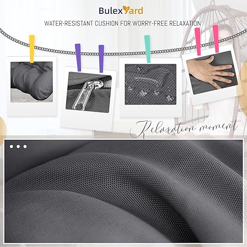 Miniatura 4 de BULEXYARD Silla columpio para exteriores sin soporte para dormitorio, silla de techo interior, silla colgante de árbol de mimbre con cojín y cadena