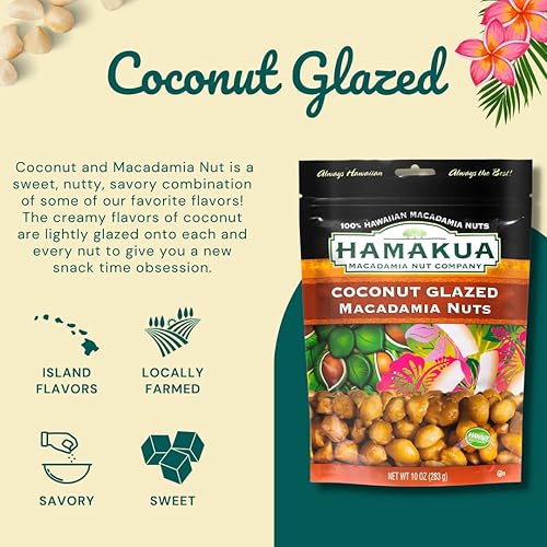 Miniatura 3 de Hamakua Macadamia Nuts – Coco glaseado dulce – Cultivado en Hawai saborizado seco tostado medio y macadamia entera – Nueces de macadamia grandes