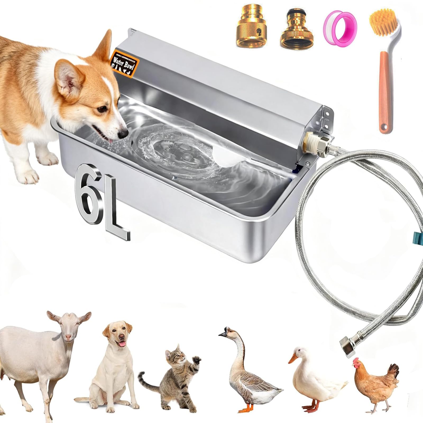 Bebedero Automático, Dispensador Automático de Agua para Perros de 11L con Válvula Flotante Comedero de Cuenco de Agua de Acero Inoxidable para Vacuno Cabras Perros Gallinas