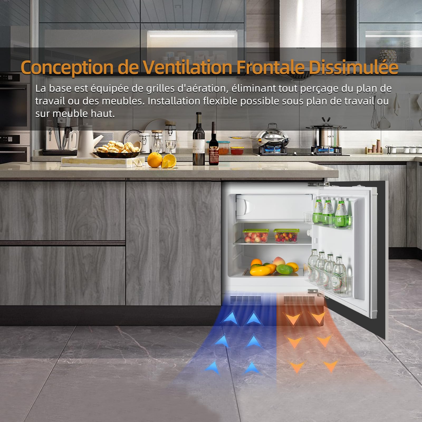 Frigo congelateur encastrable 82 cm sous plan de travail réfrigérateur | Refrigerateur congélateur | 96 L (84 L/12 L), 59 cm largeur | avec charnières de porte réversibles | Réglage température