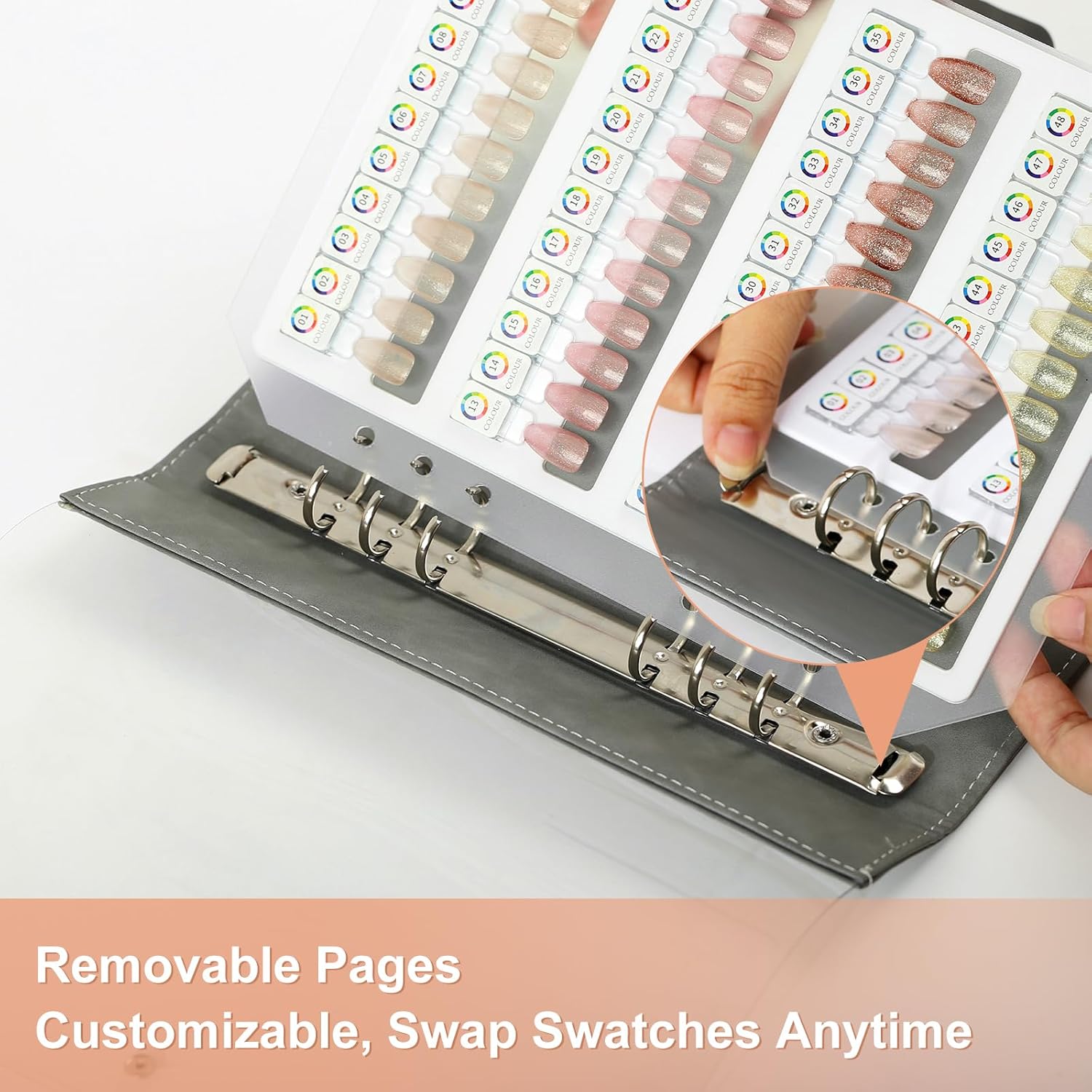 48 Magnetic Nail Swatch Book,Leather Nail Color Display Book with 48 Magnetic Tips & Number Labels,Professional Nail Salon Color Display Book for Easy Preview & Storage
