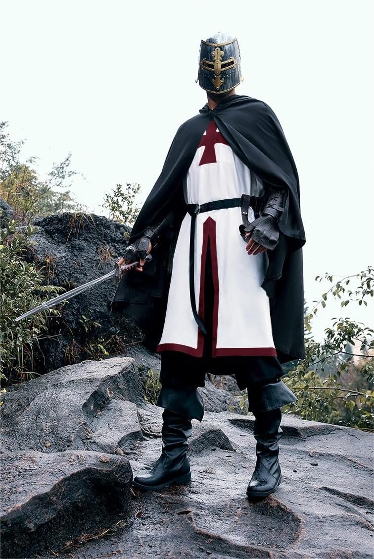 Runcati Mens Medieval Crusader Knights Tunic Renaissance Warrior Templar Cosplay Costumes Tops - Image 3