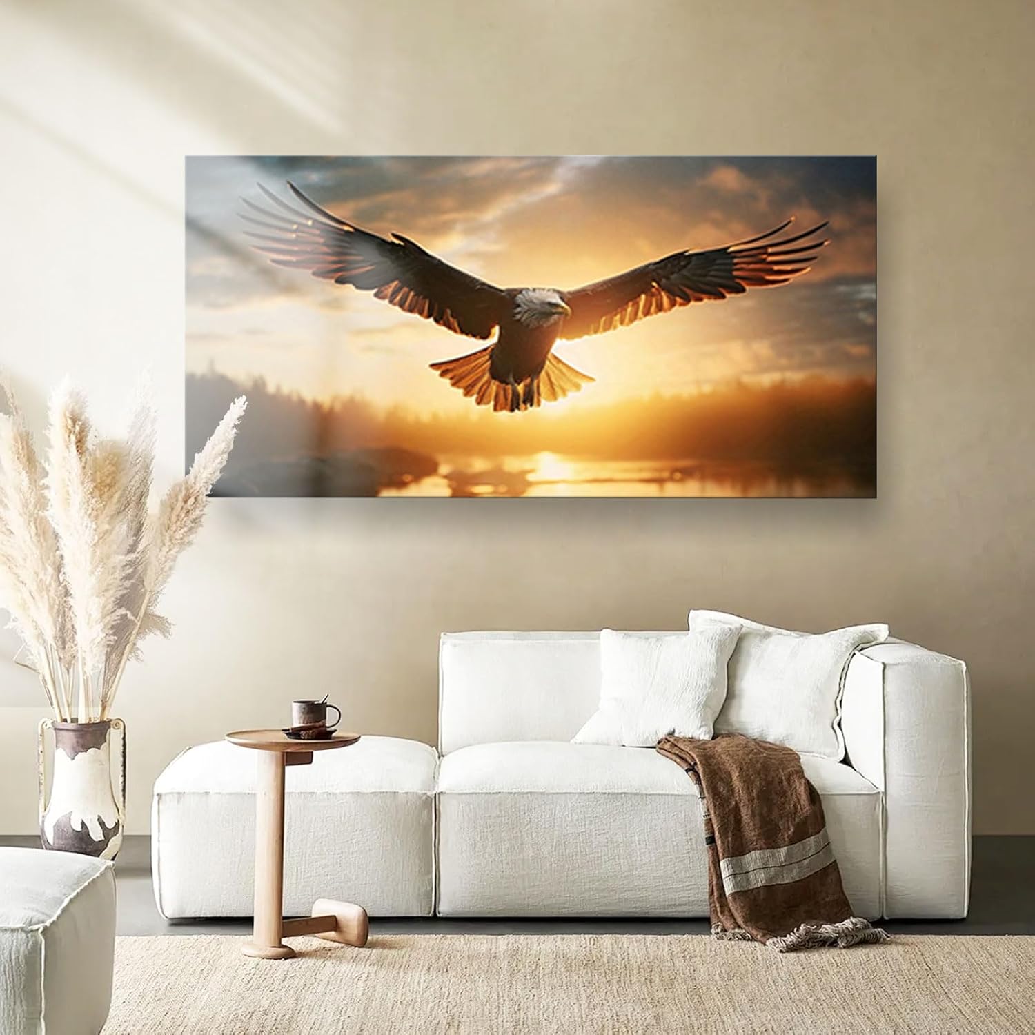 JLXART Nature Artwork Canvas Wall Art Bald Eagle Sea Picture Living Room Office Home Decoration,20X40inch