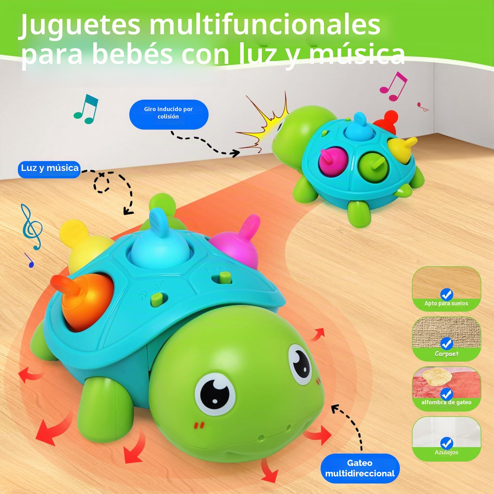 JoyPlus Juguetes Bebes 6-12 Meses, Tortuga Musical Juguetes Gateo para Niños 1 Año, Interactivo Juguetes para Gatear con Luces y Sonidos, Elefante Interactivo Juguetes Niños 1 Año, Regalos Originales