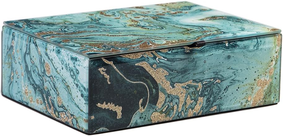 WANYIDA Blue Marble Pattern Glass Storage Box Organizer Case for Women/Men Jewelry Glasses Watch Accessories