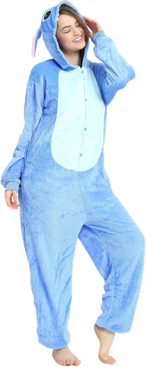 Adult Onesie Pajamas Flannel One Piece Cosplay Costume for Halloween Animal Unisex Sleepwear Homewear
