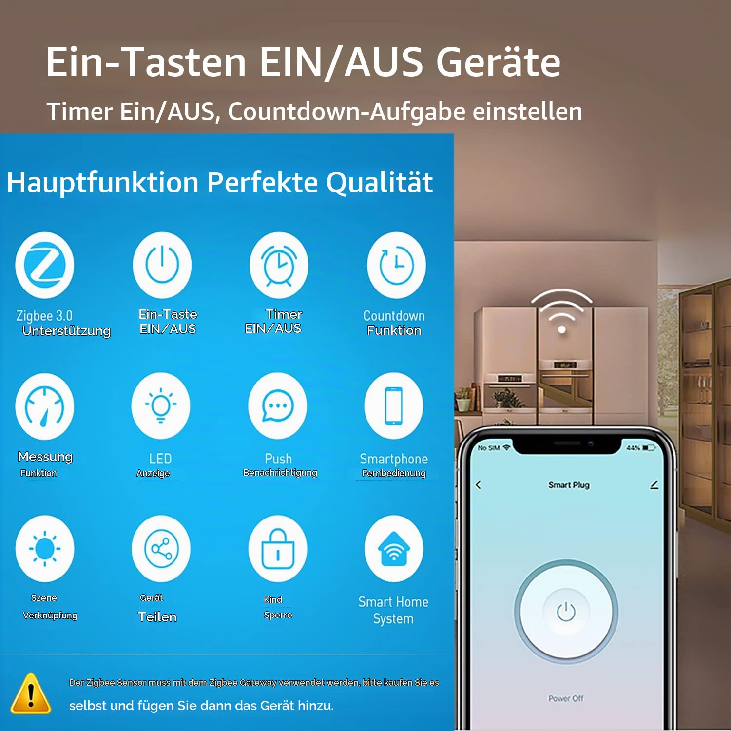 Smart Power Plugs:Zigbee Smart Plug mit Mess und Timerfunktion,Tuya App Steuerung,Push Benachrichtigung,Zigbee Hub erforderlich,16A Zigbee Stecker,kompatibel mit Alexa Google Home (4-pack)