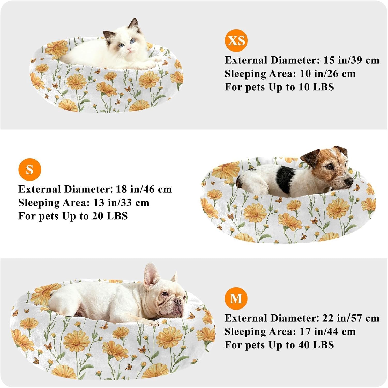 Pet Dog Bed Anti-Slip Fluffy Dog Pillow Bed for Medium Size Pets Supplies M Sweet Calendula White
