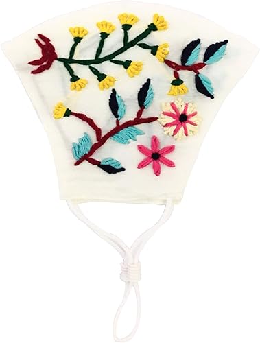 Miniatura 3 de Tam Creatio - Mascarilla facial 100% algodón bordada a mano, cómoda, ajustable, fresca, transpirable y lavable, paquete de 5 diseños al azar