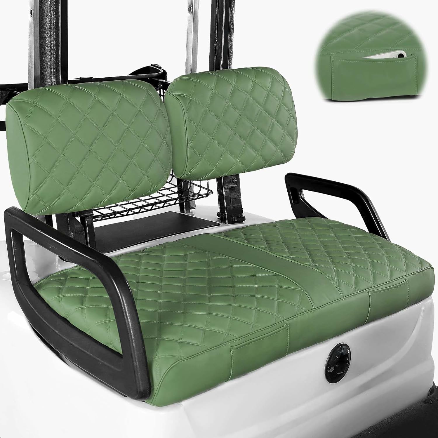 Golf Cart Seat Covers Fit for Yamaha G29/Drive2 Standard Front Seat Cushion,Vinyl Leather Yamaha Seat Cover Retractable Buckle Drawstring Storage Pouch,No Stapler Needed Replacement Seat Cover(Beige)