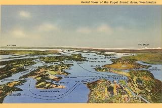ART.COM Wall Art Print Perspective Map of Puget Sound, Washington, 24" x 16"