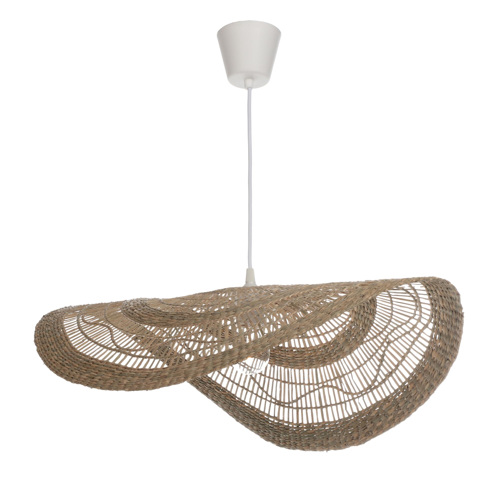 LUSSIOL - Luminaire Costa, lustre bohème, naturel - lampe suspendue en rotin tressé naturel - cable plastique blanc, douille E27 - possibilité ampoule LED - 60W maxi, Diam. 60 x H. 10 cm