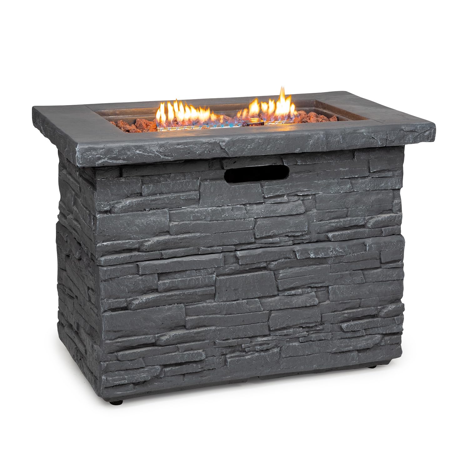 Blumfeldt Anafi Gas-Feuerstelle, Heizstrahler Gas mit 40.000BTU/13kW, Feuerstelle mit Abdeckung, Edelstahlbrenner, Heizstrahler & Feuerstellen, hellgrau