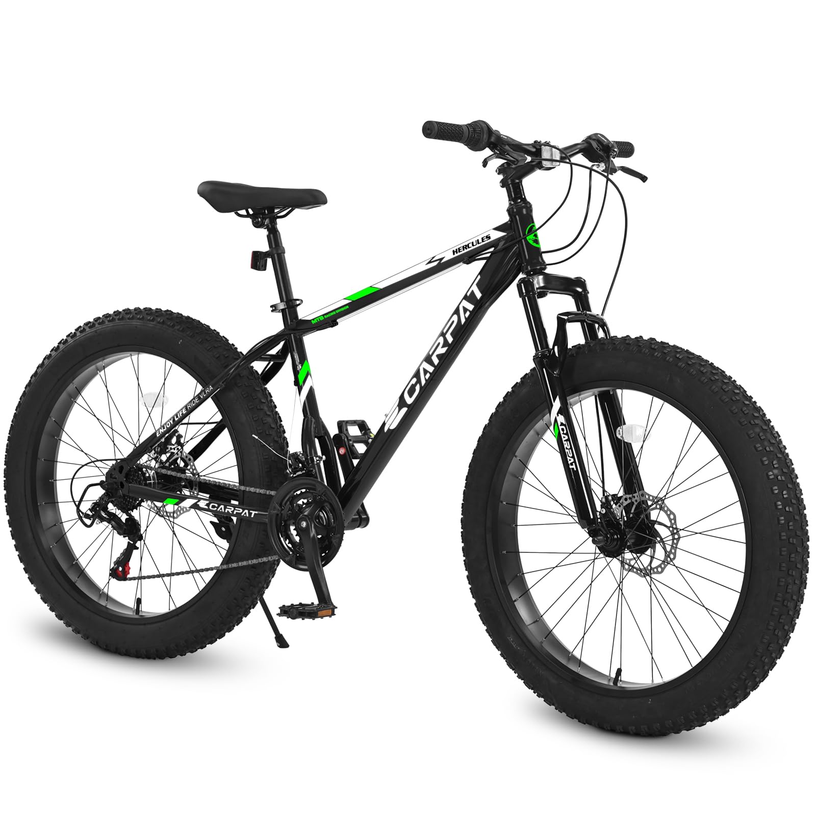 26 Inch Fat Tire Bike Adult/Youth Full 21 Speed Mountain Bike, Dual Disc Brake, High-Carbon Steel Frame, Front Suspension, Mountain Trail Bike, Urban Commuter City Bicycle
